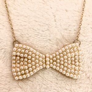 Gold and Pearl Bow Necklace